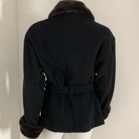 Womens Vintage Herman Kay Wool Black Coat W Brown Fur Trim Size M - Picture 5 of 10